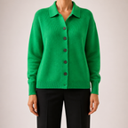 Polly | Womens Collared Knit Cardigan Jumper, Grass Green
