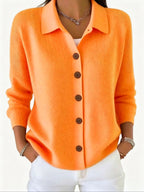 Polly | Womens Collared Knit Cardigan Sweater, Orange