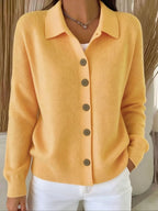 Polly | Womens Collared Knit Cardigan Sweater, Yellow