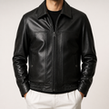 Porter | Mens Faux Leather Lapel Collar Full Zip Relaxed Moto Jacket, Black