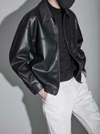 Porter | Mens Faux Leather Lapel Collar Full Zip Relaxed Moto Jacket, Black