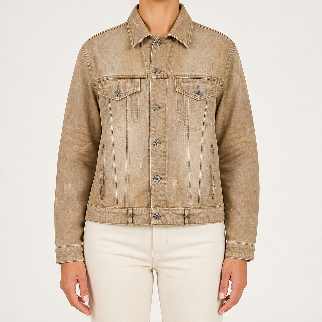 Primrose | Womens Embellished Oversized Denim Jacket, Brown