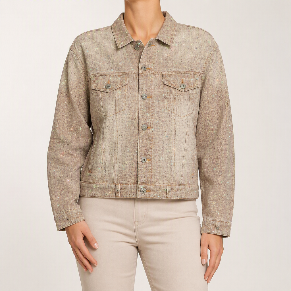 Primrose | Womens Embellished Oversized Denim Jacket, Champagne