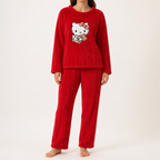 Priya | Womens Fleece Pyjamas Warm Winter Loungewear Set, Red