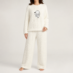 Priya | Womens Fleece Pyjamas Warm Winter Loungewear Set, White 2