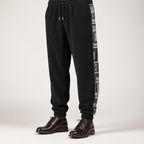 Quill | Mens Corduroy Straight Casual Loose Patchwork Trousers, Black