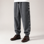 Quill | Mens Corduroy Straight Casual Loose Patchwork Trousers, Dark Grey