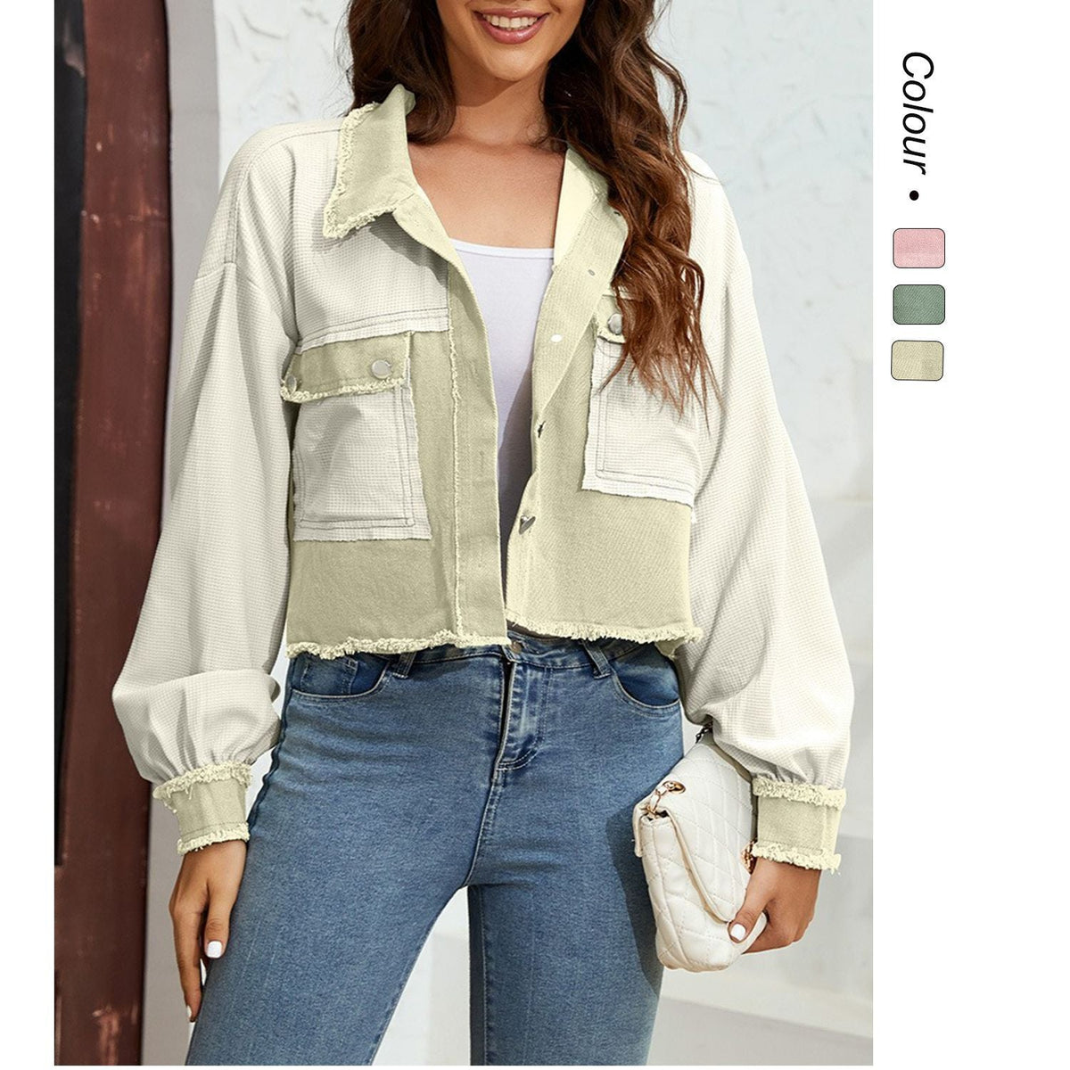 Quinn | Womens Quilted Waffle Knit Cropped Jacket