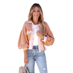 Quinn | Womens Quilted Waffle Knit Cropped Jacket, Light Pink