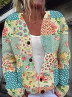 Raegan | Womens Printed Knit Cardigan Loose Long Sleeve Round Neck Sweater