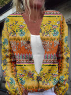 Raegan | Womens Printed Knit Cardigan Loose Long Sleeve Round Neck Sweater