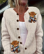 Raegan | Womens Printed Knit Cardigan Loose Long Sleeve Round Neck Sweater
