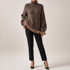 Ramona | Womens Knit Sweater High Neck Ruffle Warm Winter Pullover Top, Design 1