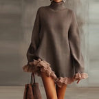 Ramona | Womens Knit Sweater High Neck Ruffle Warm Winter Pullover Top