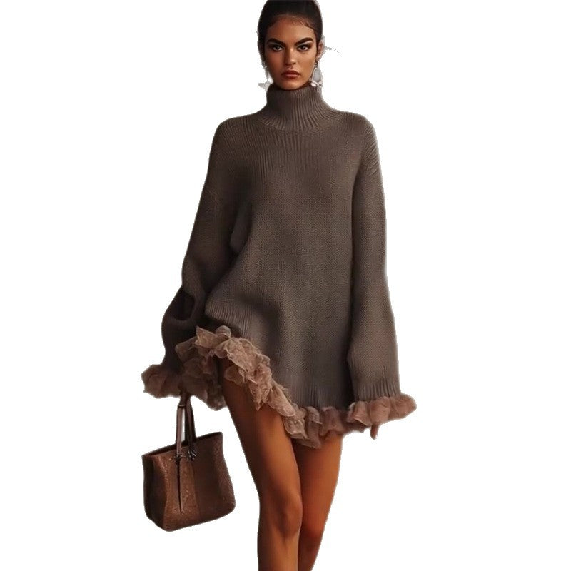 Ramona | Womens Knit Sweater High Neck Ruffle Warm Winter Pullover Top