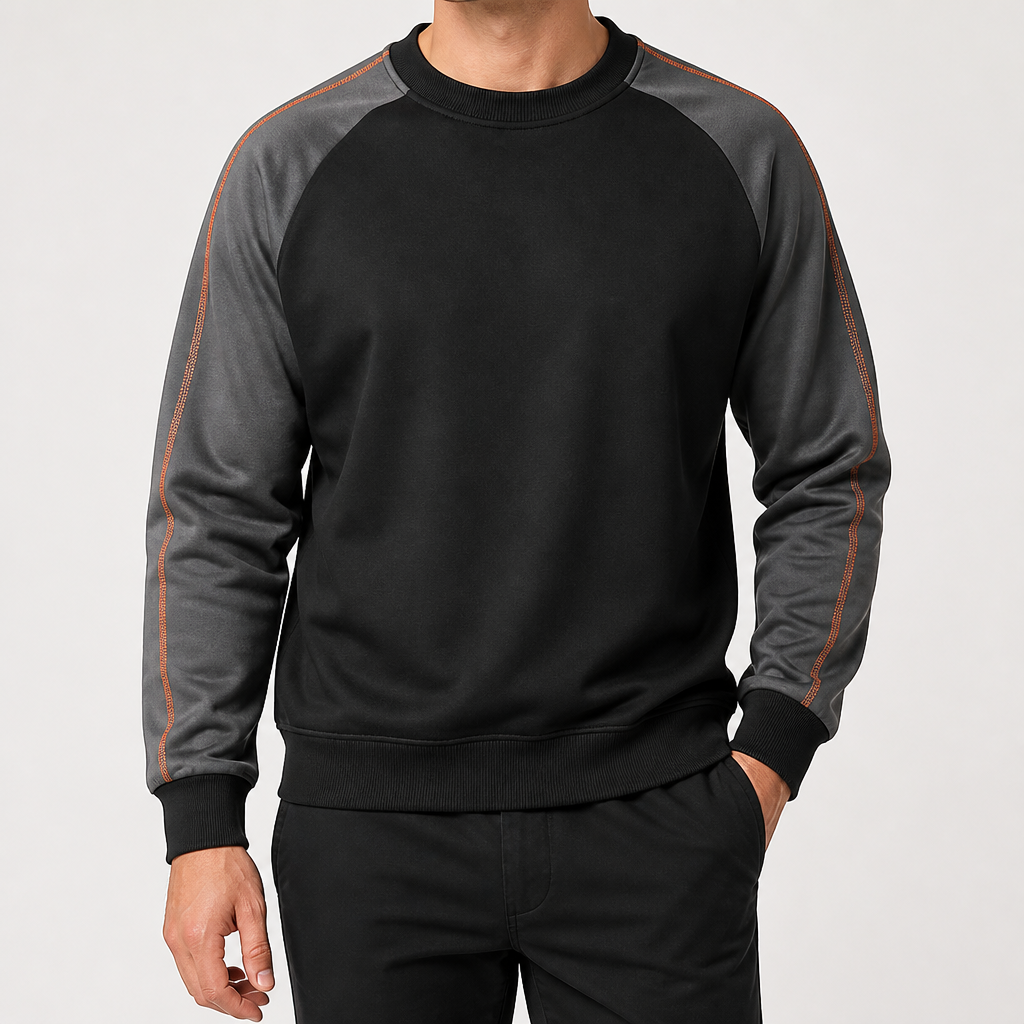 Randolph | Mens Round Neck Knit Sweater Loose Pullover Base Layer, Black