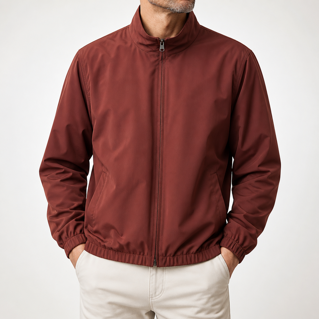 Raymond | Mens Bomber Jacket Reversible Windproof Stand Collar Fall Coat, Burgundy Red