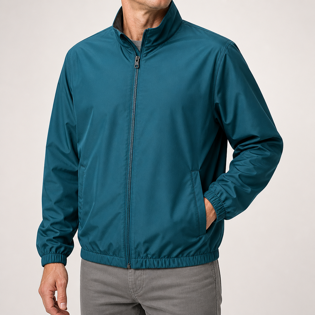 Raymond | Mens Bomber Jacket Reversible Windproof Stand Collar Fall Coat, Peacock Blue