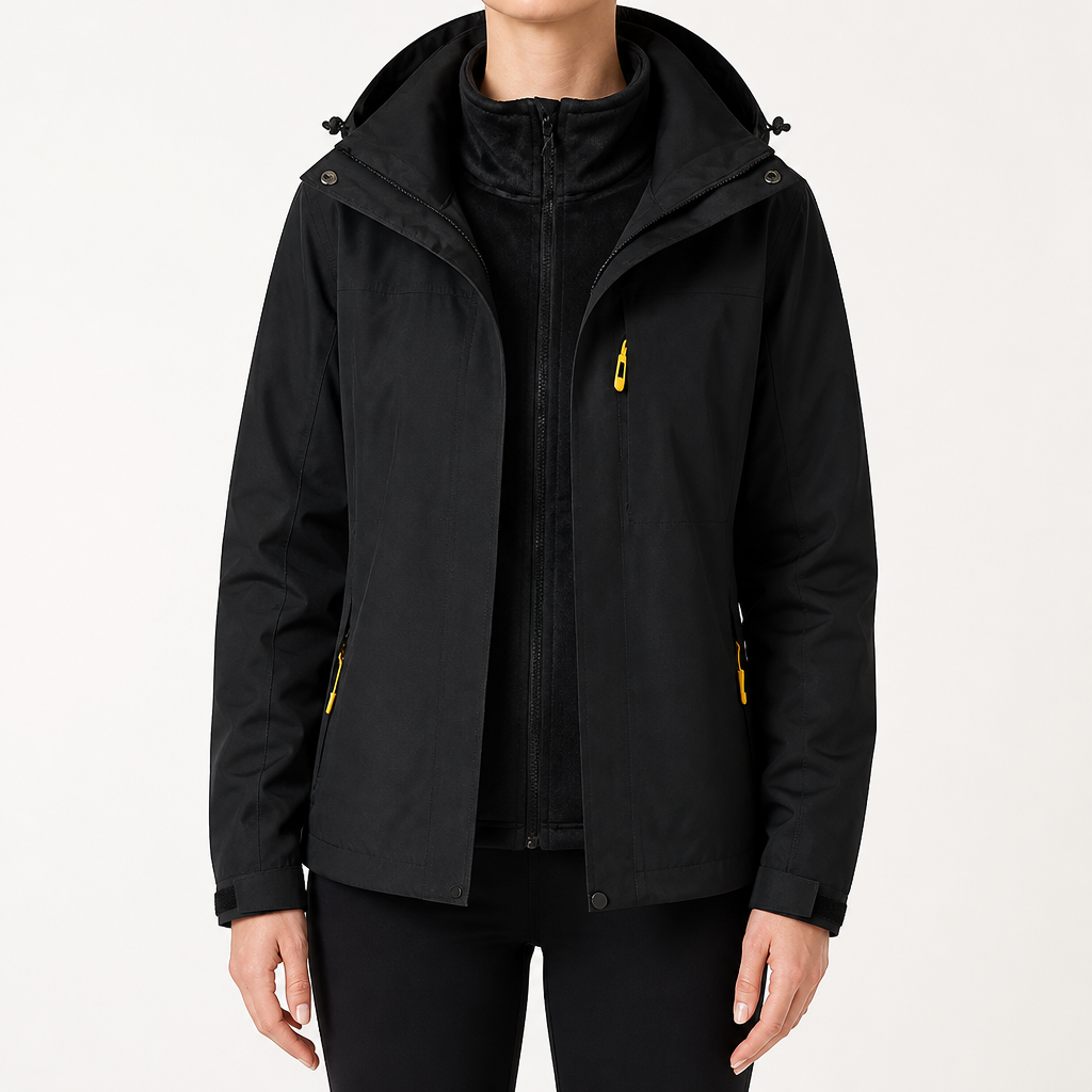 Reagan | Womens Waterproof Windproof Hooded 3-in-1 Jacket, Black