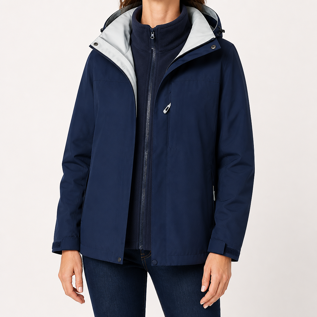 Reagan | Womens Waterproof Windproof Hooded 3-in-1 Jacket, Navy Blue