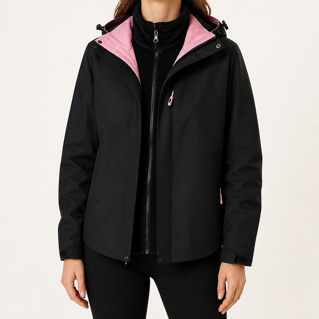 Reagan | Womens Waterproof Windproof Hooded 3-in-1 Jacket, Black 2