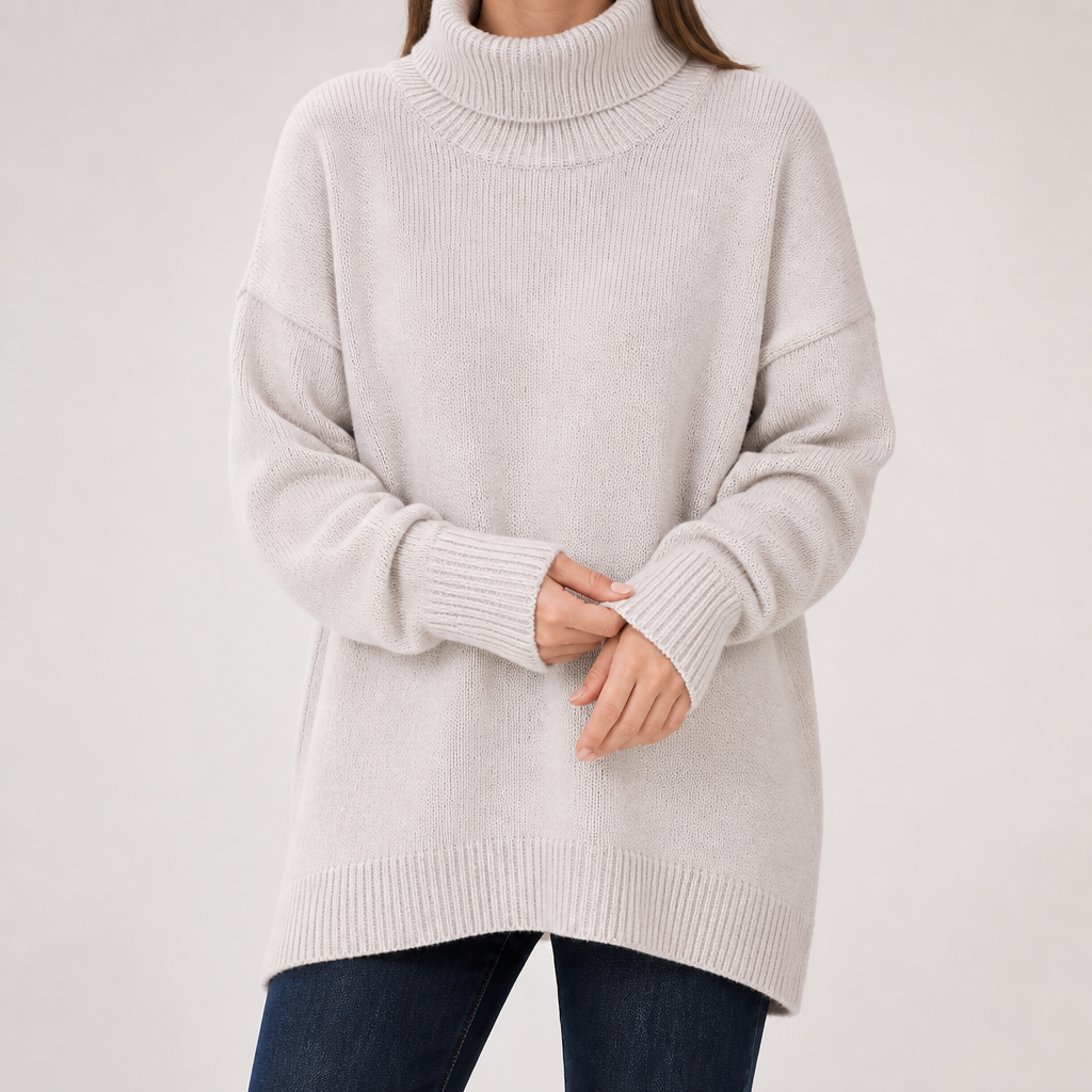 Reba | Womens Turtleneck Knit Long Sleeve Sweater, Apricot