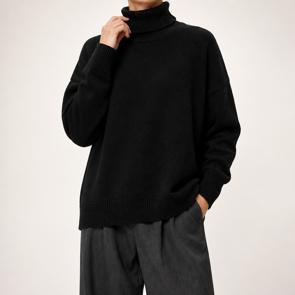 Reba | Womens Turtleneck Knit Long Sleeve Sweater, Black