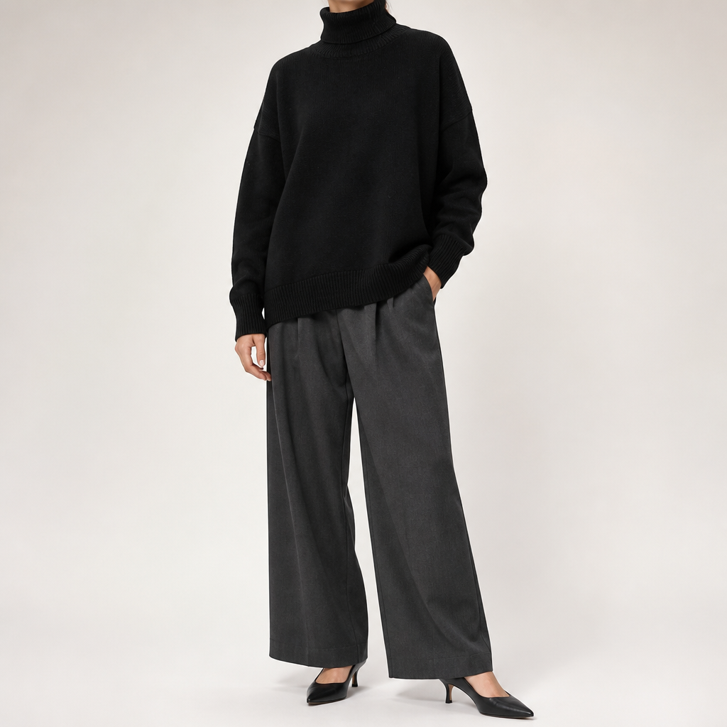 Reba | Womens Turtleneck Knit Long Sleeve Sweater, Black