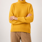 Reba | Womens Turtleneck Knit Long Sleeve Sweater, Yellow