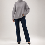 Reba | Womens Turtleneck Knit Long Sleeve Sweater, Grey