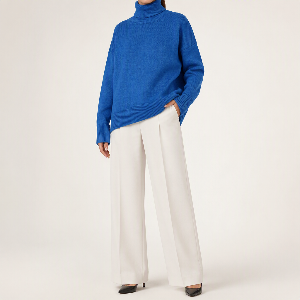 Reba | Womens Turtleneck Knit Long Sleeve Sweater, Blue
