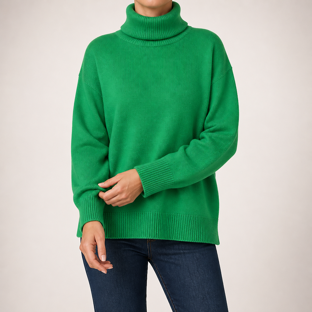 Reba | Womens Turtleneck Knit Long Sleeve Sweater, Green