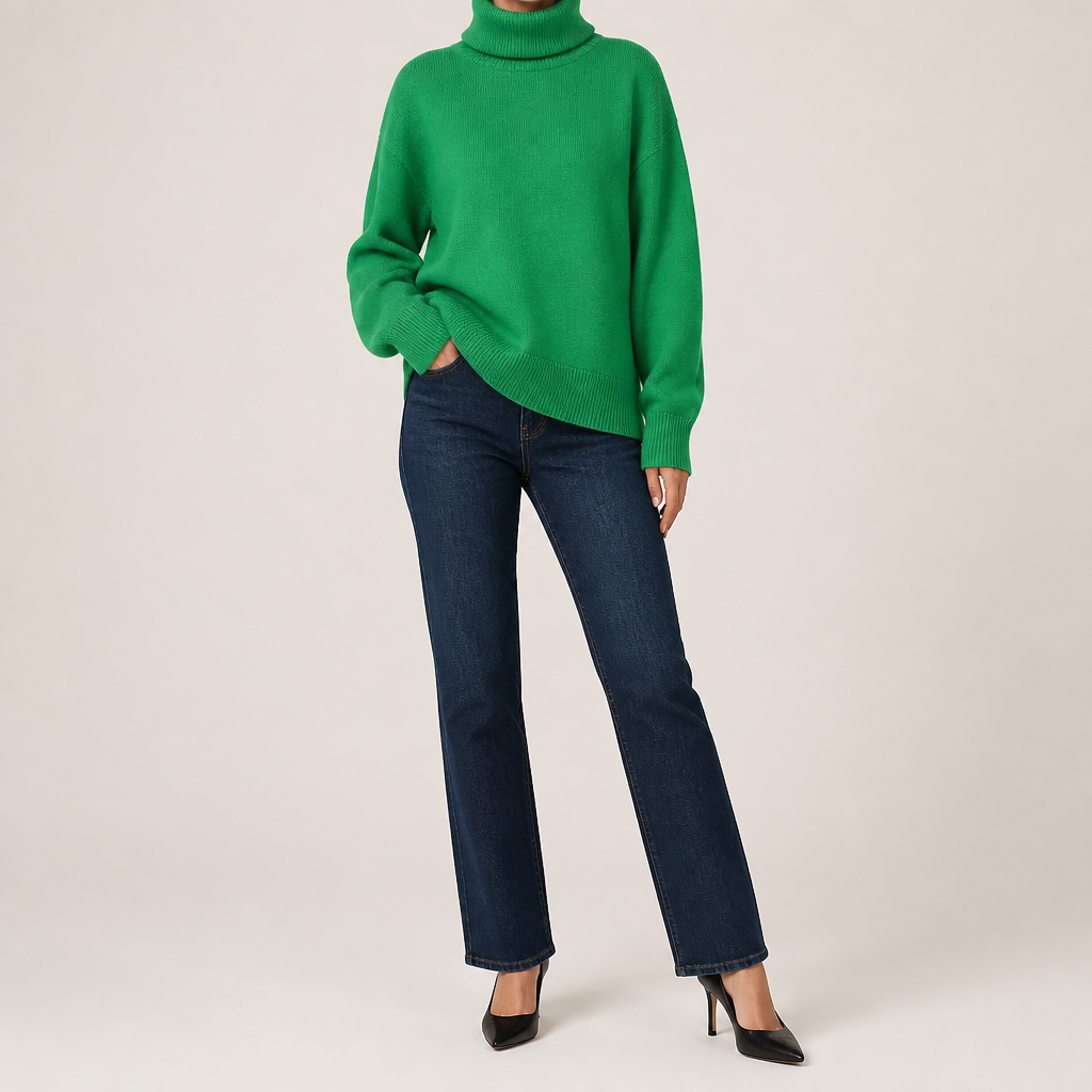 Reba | Womens Turtleneck Knit Long Sleeve Sweater, Green