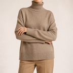 Reba | Womens Turtleneck Knit Long Sleeve Sweater, Khaki
