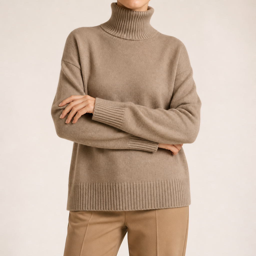 Reba | Womens Turtleneck Knit Long Sleeve Sweater, Khaki