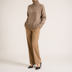 Reba | Womens Turtleneck Knit Long Sleeve Sweater, Khaki