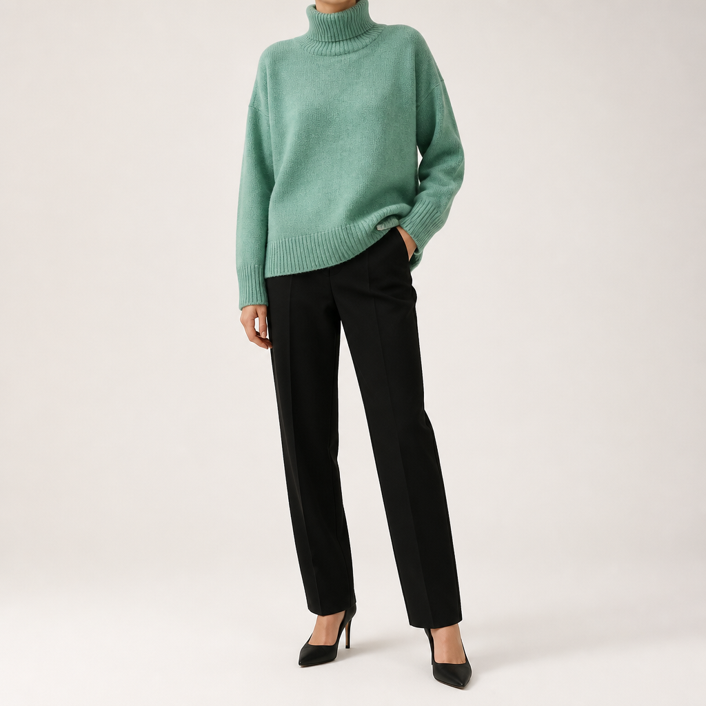 Reba | Womens Turtleneck Knit Long Sleeve Sweater, Cyan