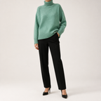 Reba | Womens Turtleneck Knit Long Sleeve Sweater, Cyan