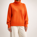 Reba | Womens Turtleneck Knit Long Sleeve Sweater, Orange