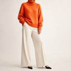 Reba | Womens Turtleneck Knit Long Sleeve Sweater, Orange