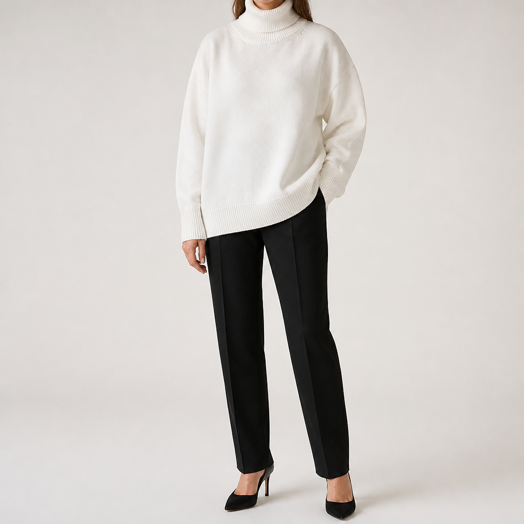 Reba | Womens Turtleneck Knit Long Sleeve Sweater, Off White