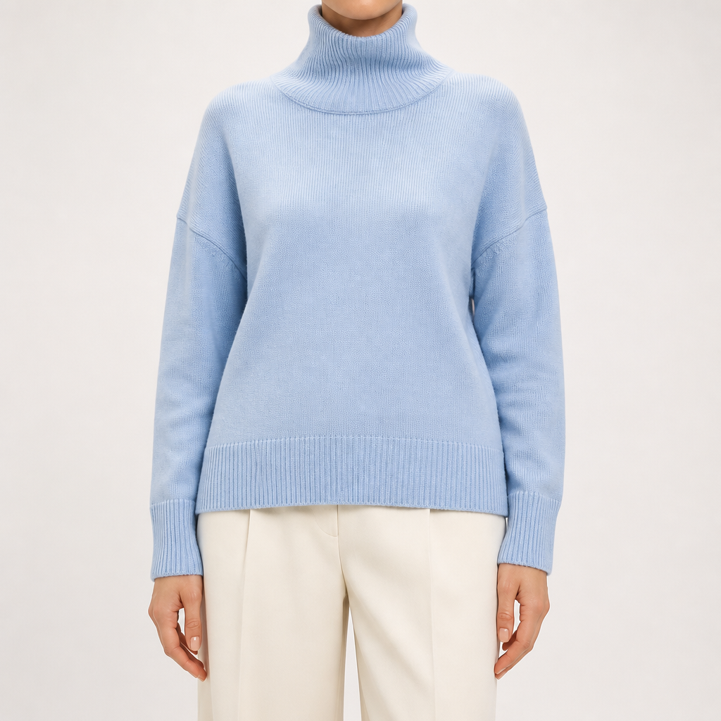 Reba | Womens Turtleneck Knit Long Sleeve Sweater, Light Blue