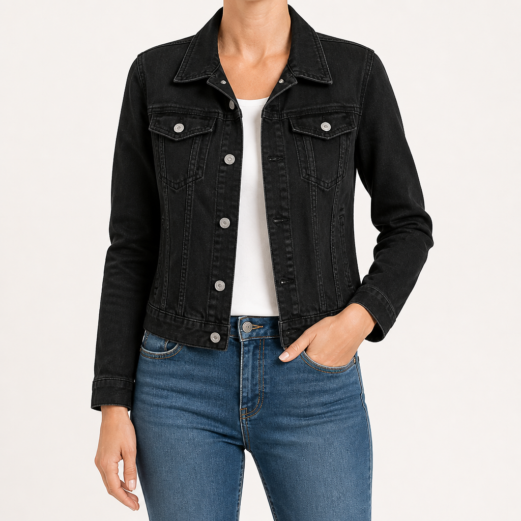 Rebecca | Womens Cropped Denim Jacket, Black