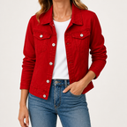Rebecca | Womens Cropped Denim Jacket, Red