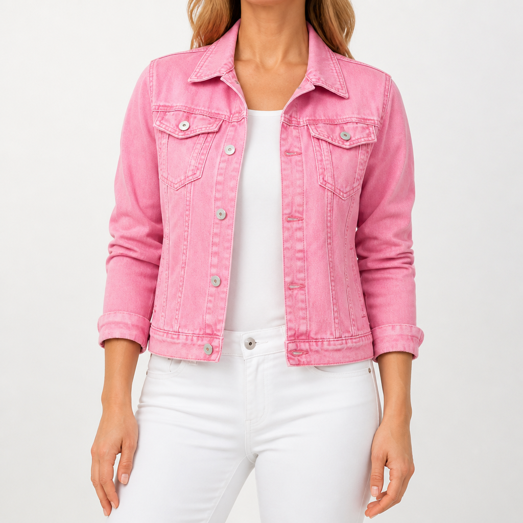 Rebecca | Womens Cropped Denim Jacket, Pink
