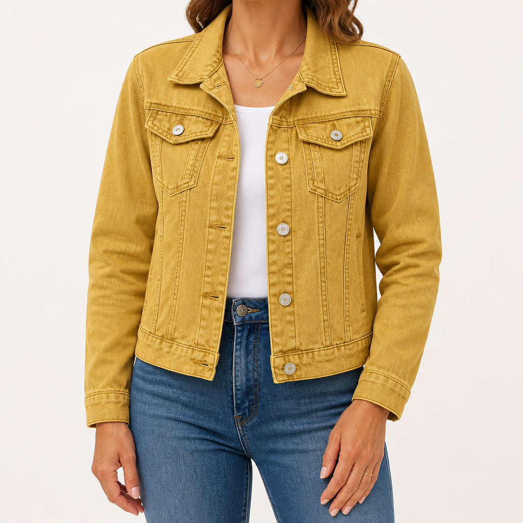 Rebecca | Womens Cropped Denim Jacket, Mustard