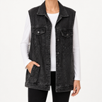 Reese | Womens Vintage Sleeveless Denim Vest, Charcoal