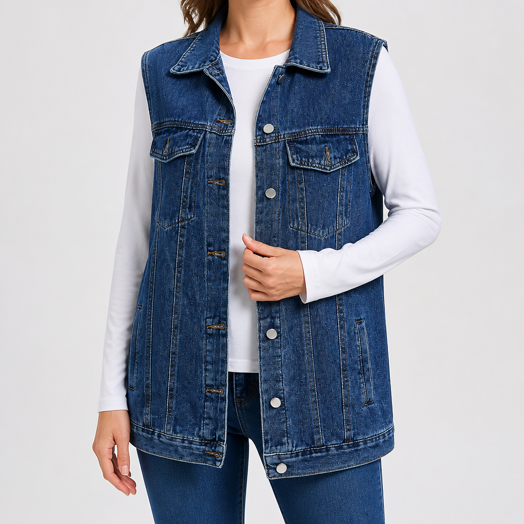 Reese | Womens Vintage Sleeveless Denim Vest, Navy Blue