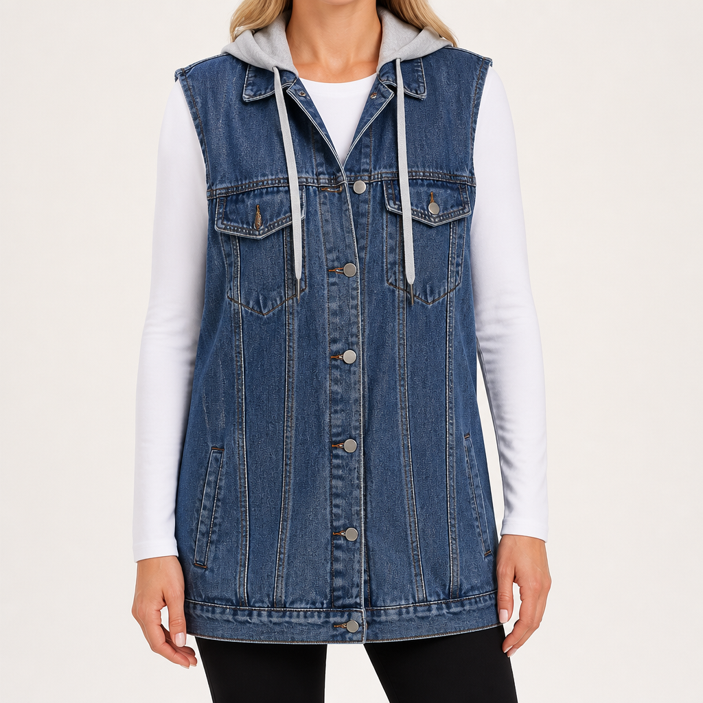 Reese | Womens Vintage Sleeveless Denim Vest, Navy Blue 2