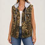 Reese | Womens Vintage Sleeveless Denim Vest, Leopard Print 2